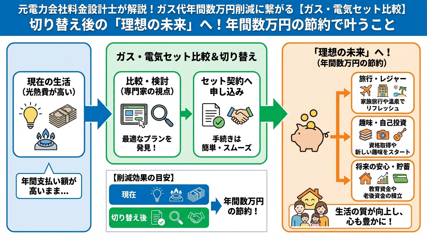 ガス比較 切り替え後の「理想の未来」へ!年間数万円の節約で叶うこと