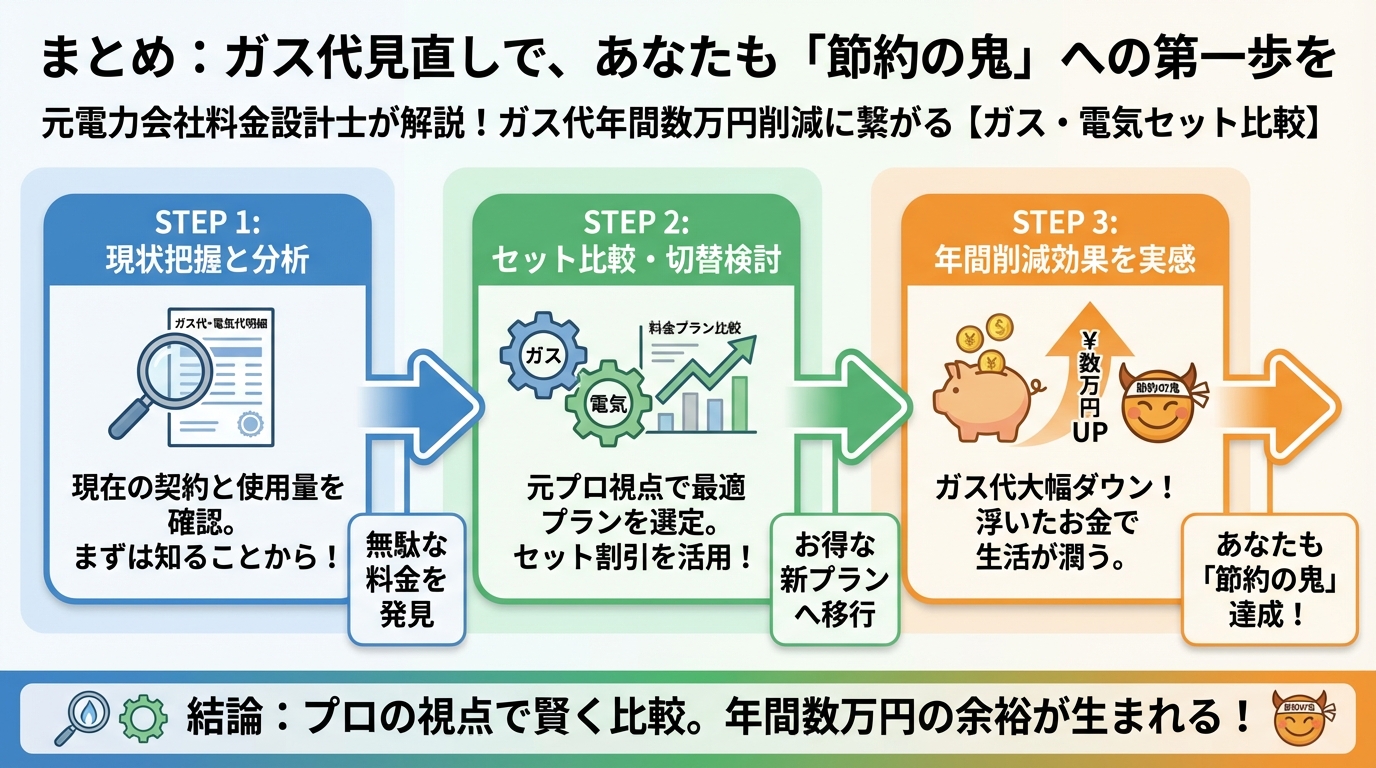 ガス比較 まとめ:ガス代見直しで、あなたも「節約の鬼」への第一歩を