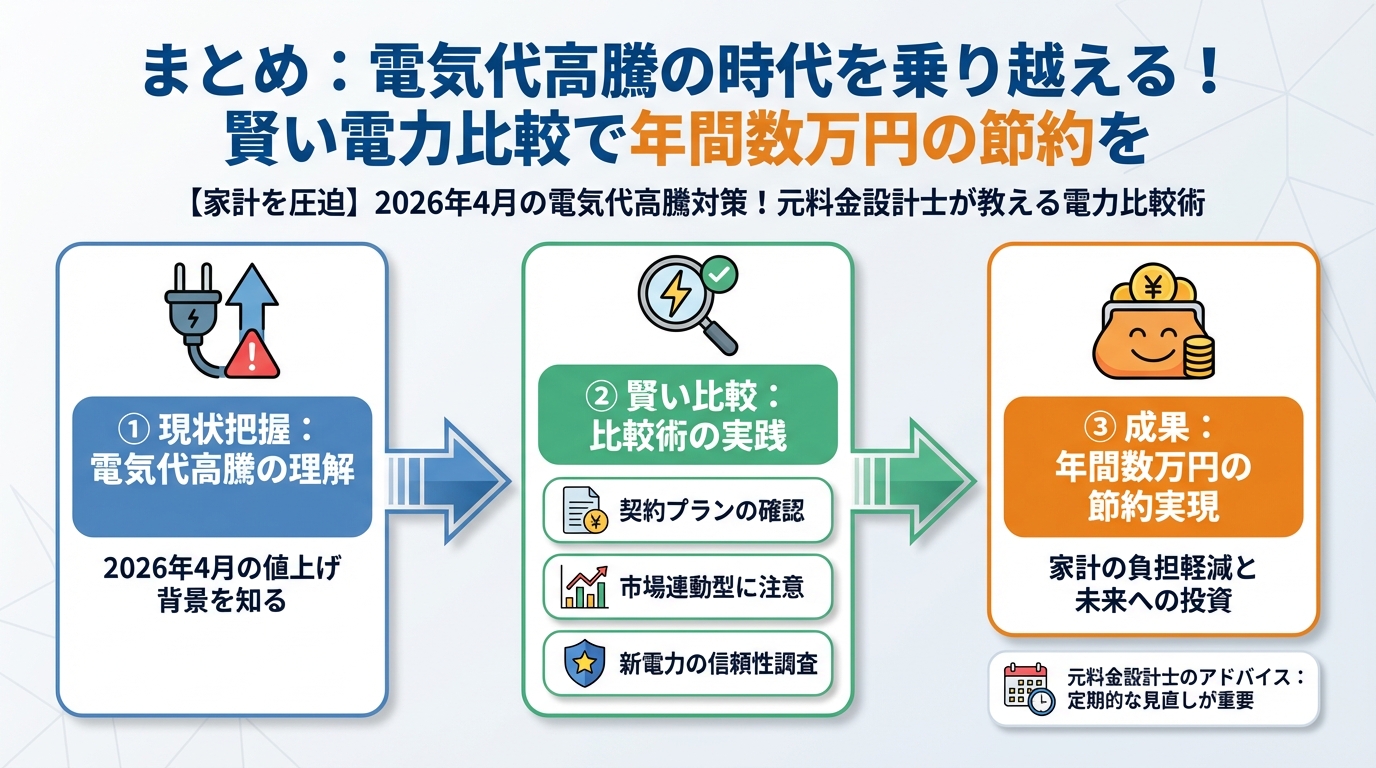 電力比較 まとめ：電気代高騰の時代を乗り越える！賢い電力比較で年間数万円の節約を