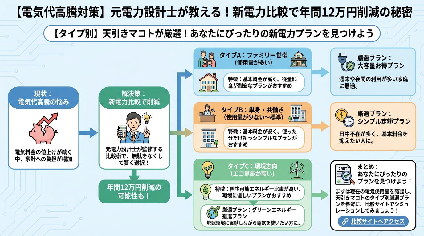新電力 【タイプ別】灯沢ひかりが厳選!あなたにぴったりの新電力プランを見つけよう