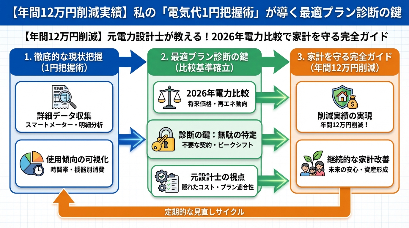 電力比較 【年間12万円削減実績】私の「電気代1円把握術」が導く最適プラン診断の鍵