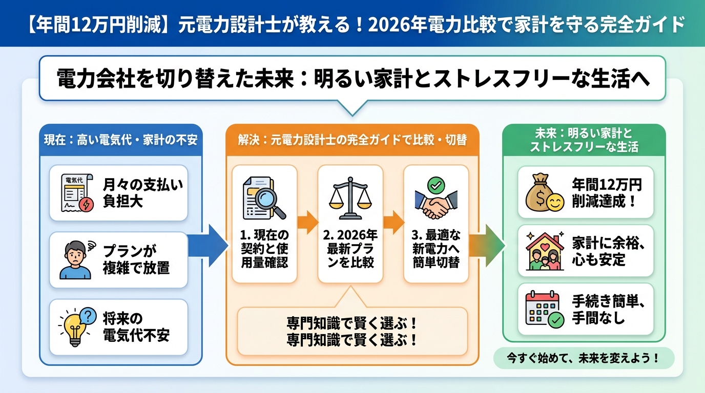 電力比較 電力会社を切り替えた未来:明るい家計とストレスフリーな生活へ