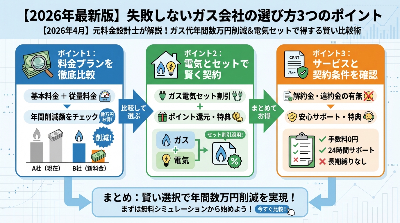 ガス比較 【2026年最新版】失敗しないガス会社の選び方3つのポイント