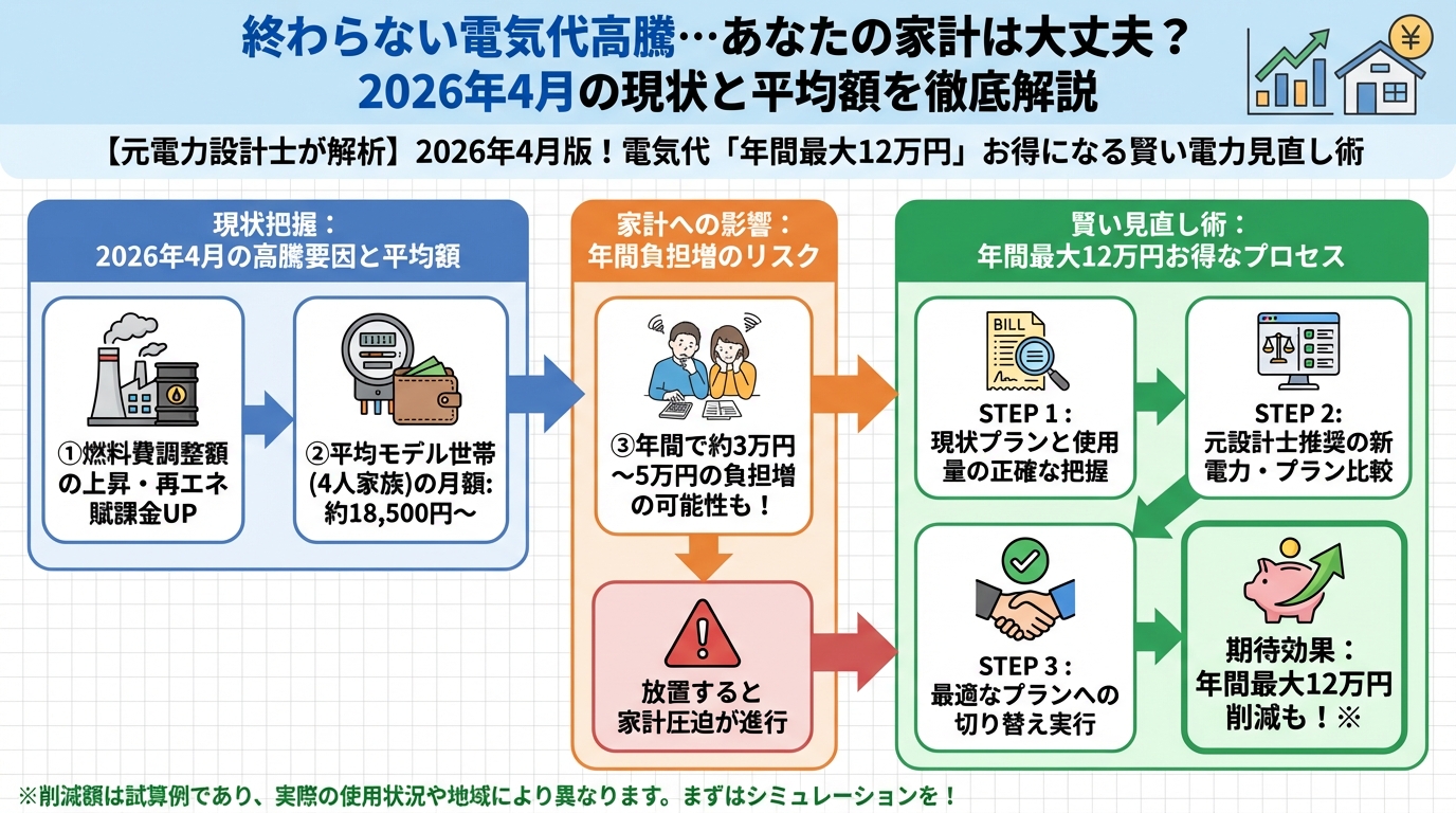節約 終わらない電気代高騰…あなたの家計は大丈夫？2026年4月の現状と平均額を徹底解説