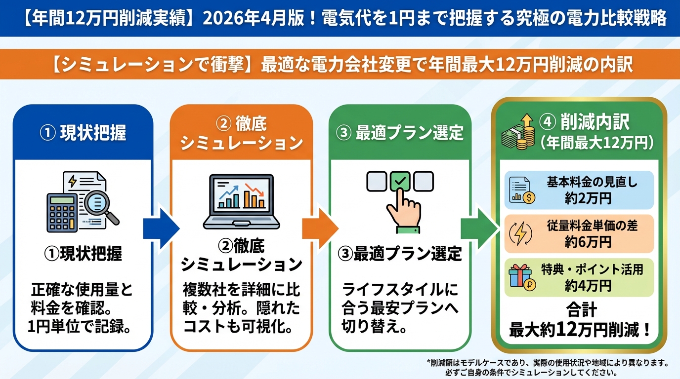 電力比較 【シミュレーションで衝撃】最適な電力会社変更で年間最大12万円削減の内訳