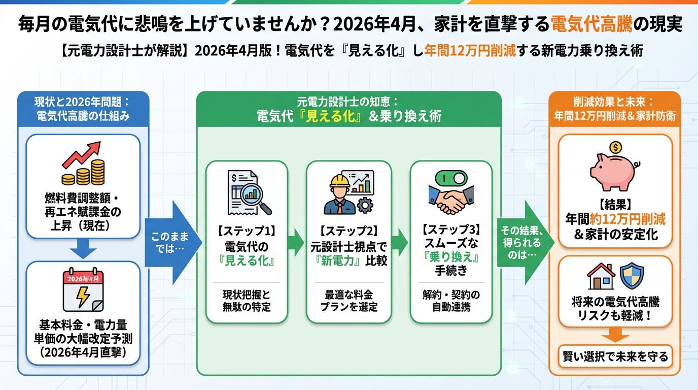 新電力 毎月の電気代に悲鳴を上げていませんか?2026年4月、家計を直撃する電気代高騰の現実