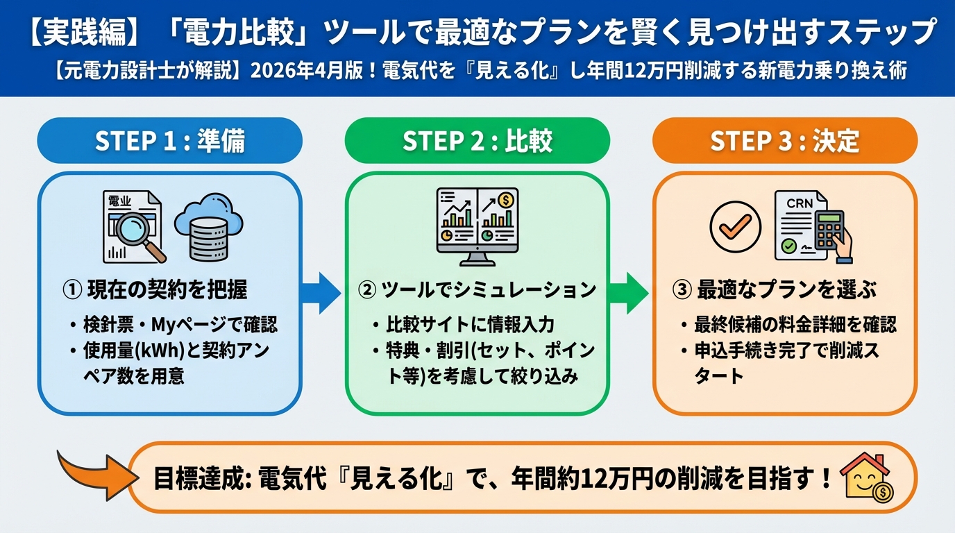 新電力 【実践編】「電力比較」ツールで最適なプランを賢く見つけ出すステップ