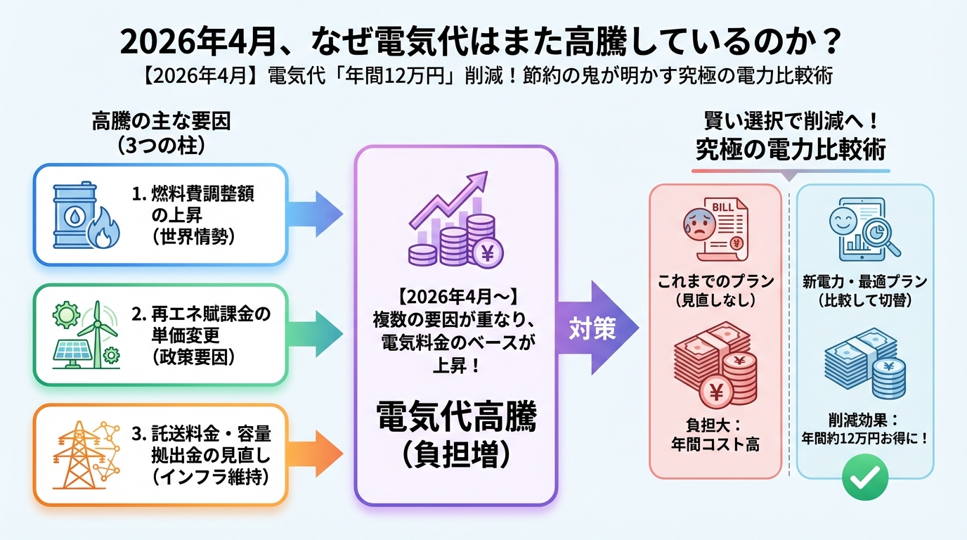 節約 2026年4月、なぜ電気代はまた高騰しているのか?