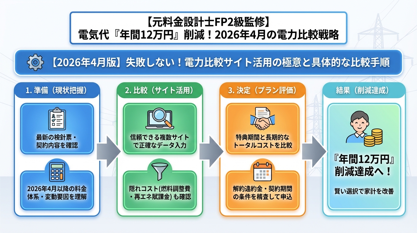 節約 【2026年4月版】失敗しない！電力比較サイト活用の極意と具体的な比較手順