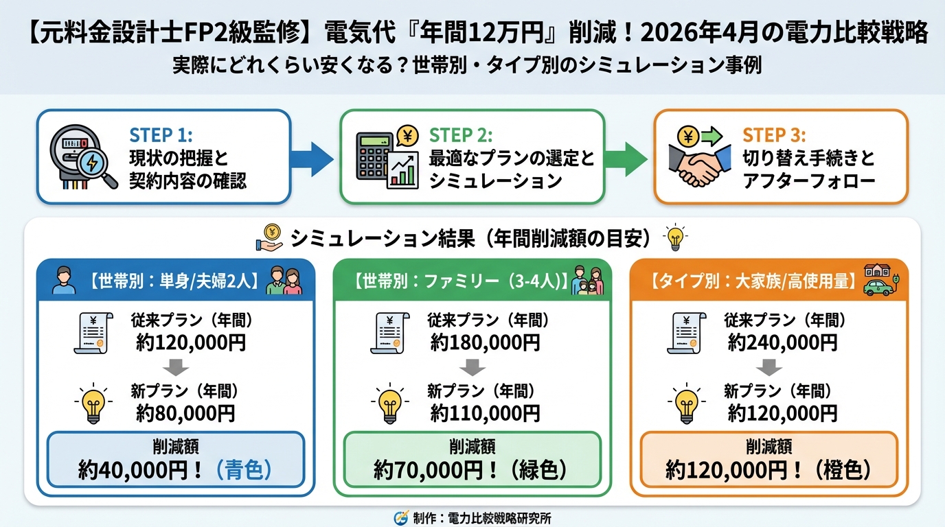 節約 実際にどれくらい安くなる？世帯別・タイプ別のシミュレーション事例
