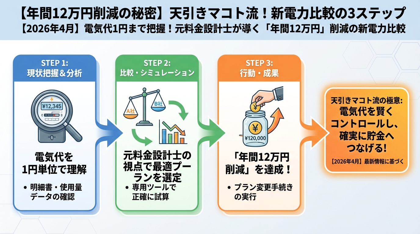 電力比較 【年間12万円削減の秘密】灯沢ひかり流！新電力比較の3ステップ