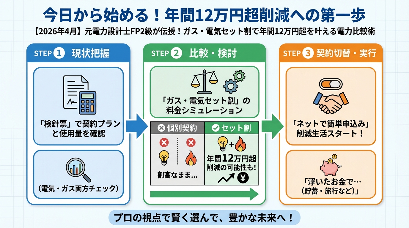 ガス比較 今日から始める！年間12万円超削減への第一歩