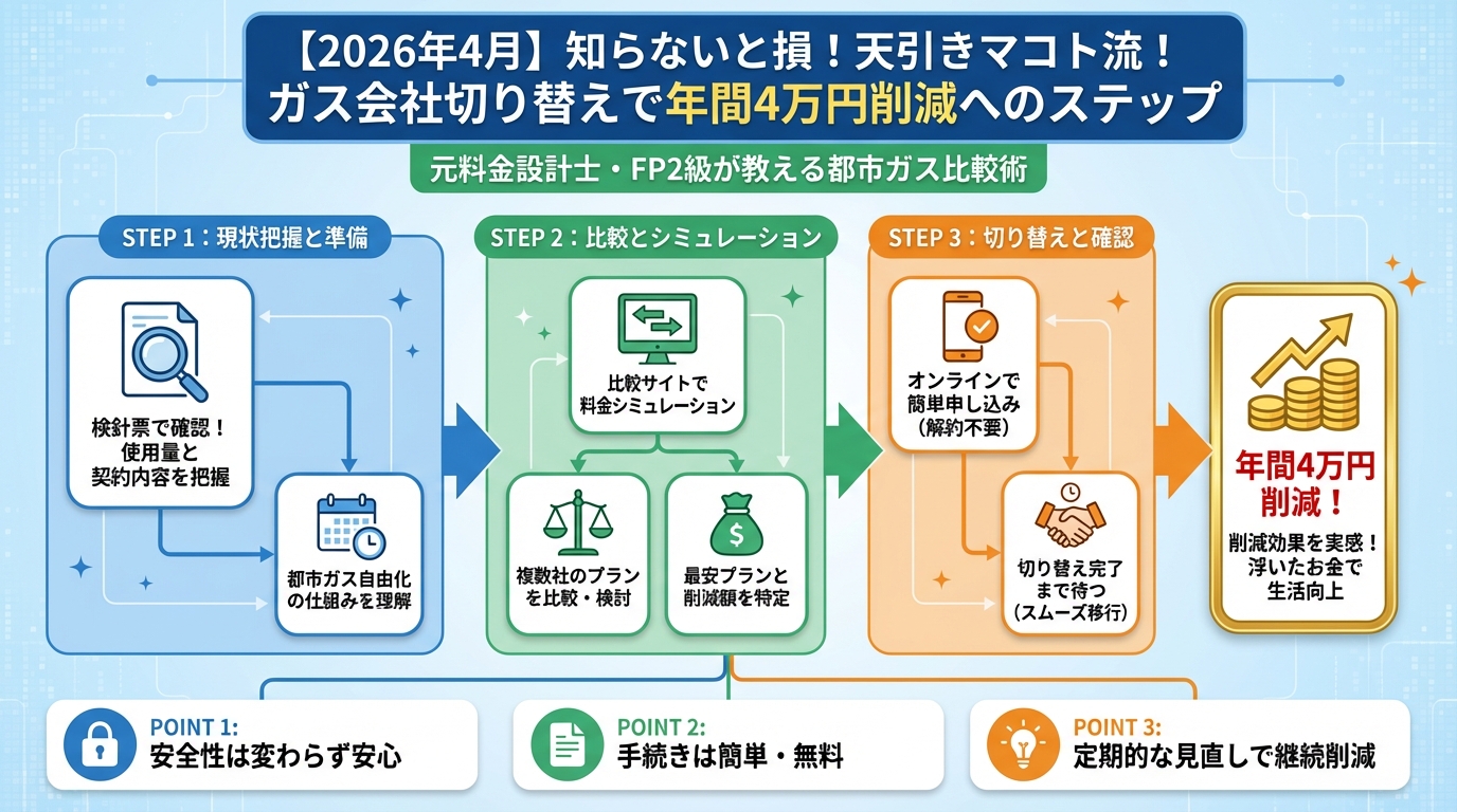 ガス比較 灯沢ひかり流！ガス会社切り替えで年間4万円削減へのステップ