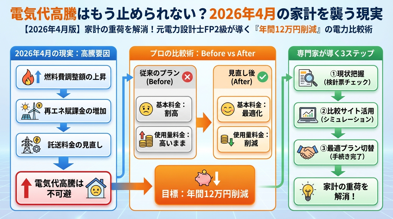 電力比較 電気代高騰はもう止められない?2026年4月の家計を襲う現実