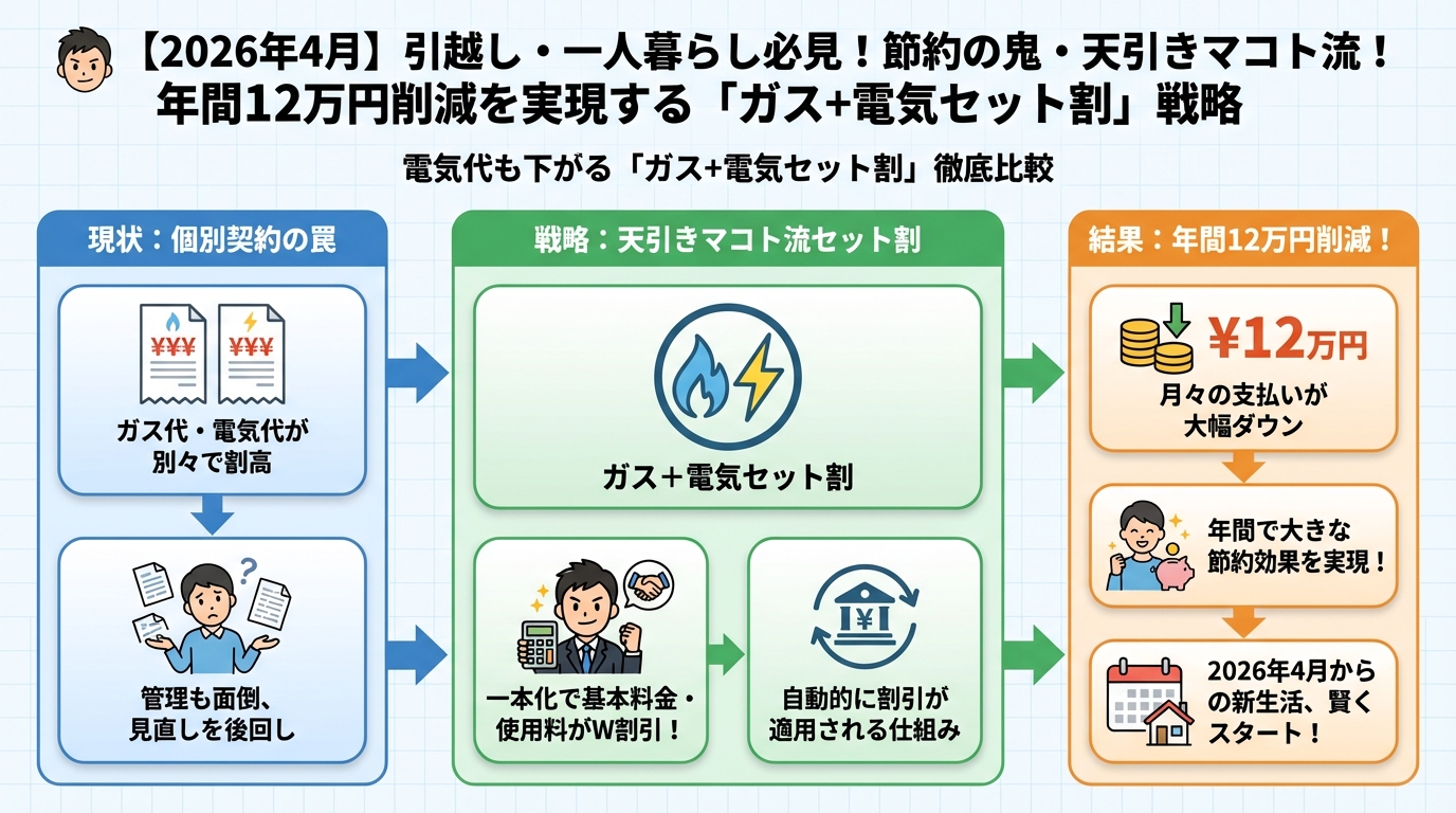 ガス比較 節約の鬼・灯沢ひかり流!年間12万円削減を実現する「ガス+電気セット割」戦略