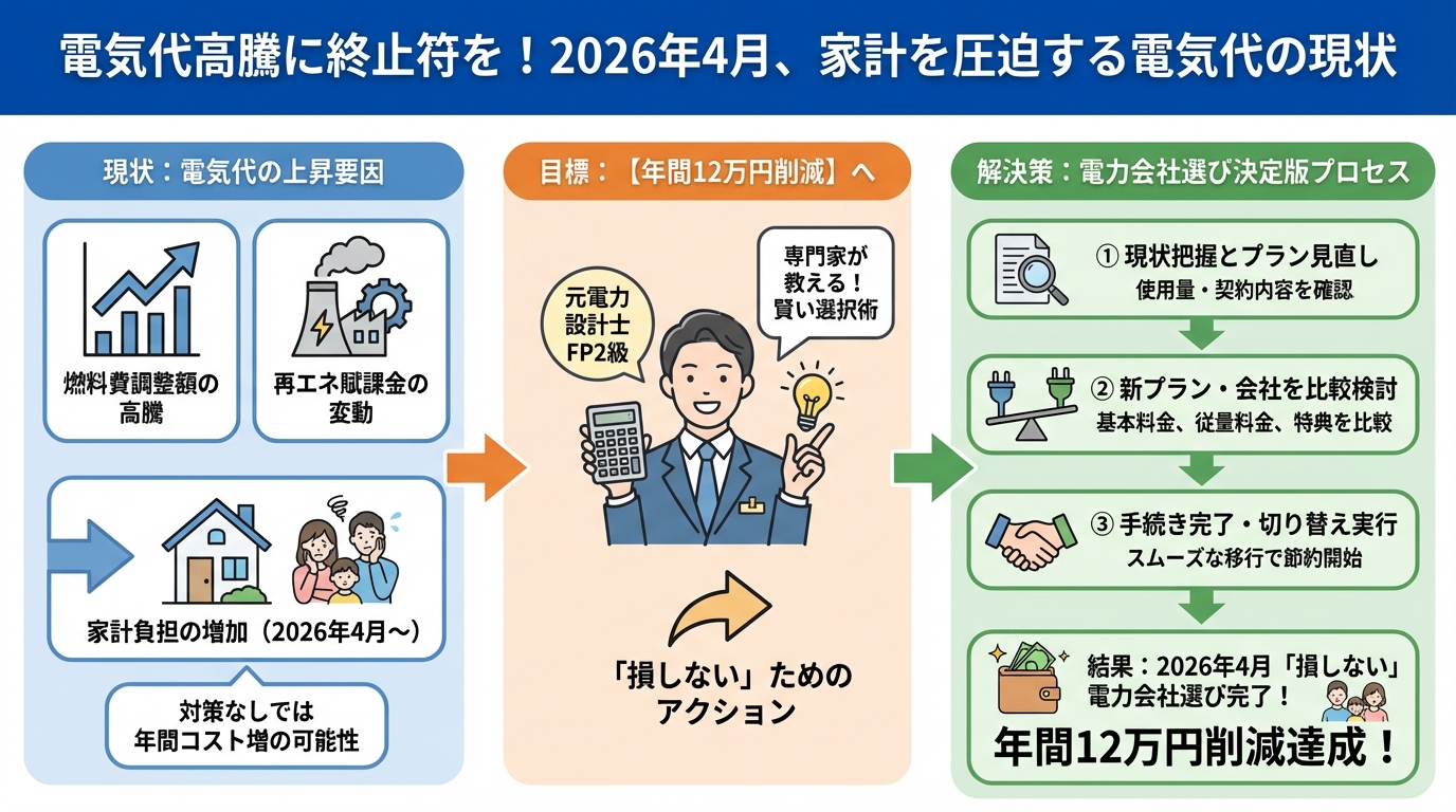 電力比較 電気代高騰に終止符を！2026年4月、家計を圧迫する電気代の現状