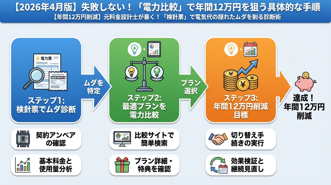 節約 【2026年4月版】失敗しない!「電力比較」で年間12万円を狙う具体的な手順