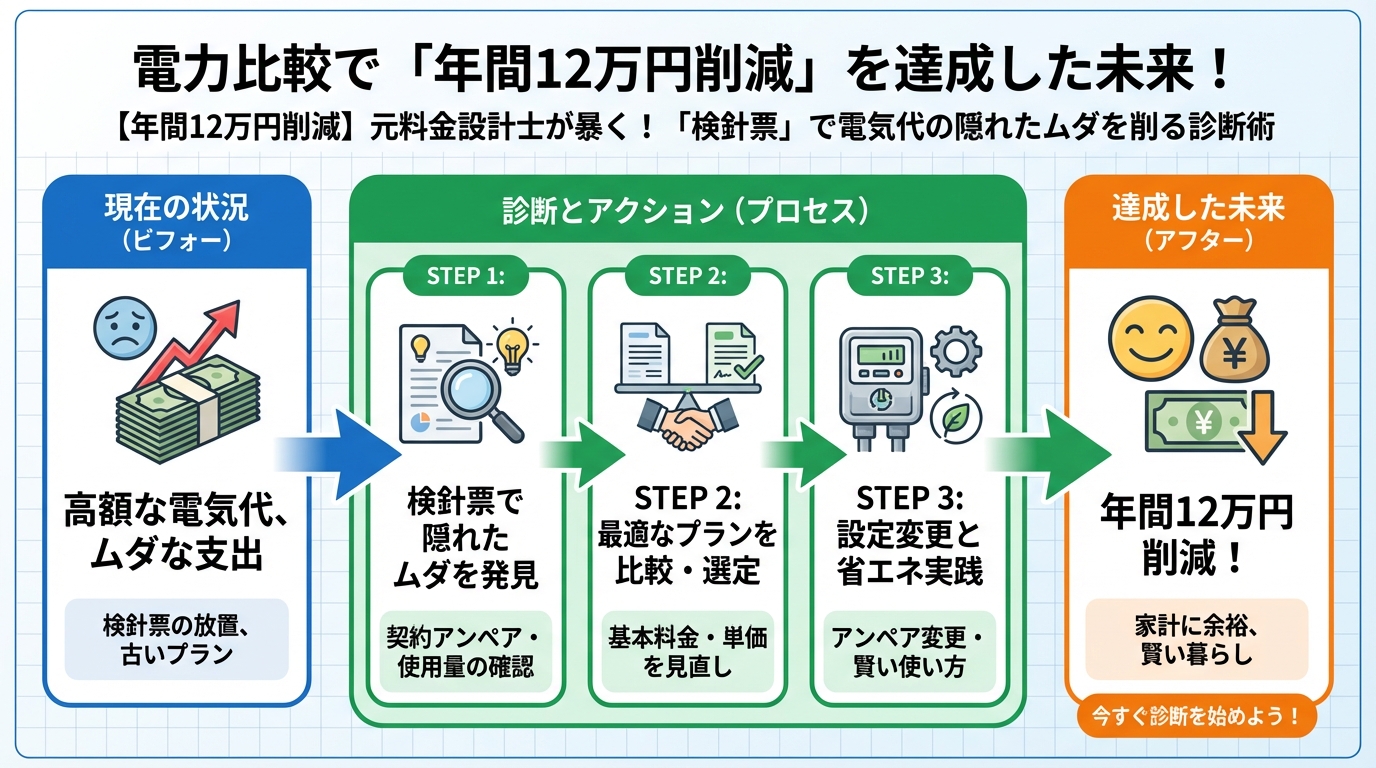 節約 電力比較で「年間12万円削減」を達成した未来!
