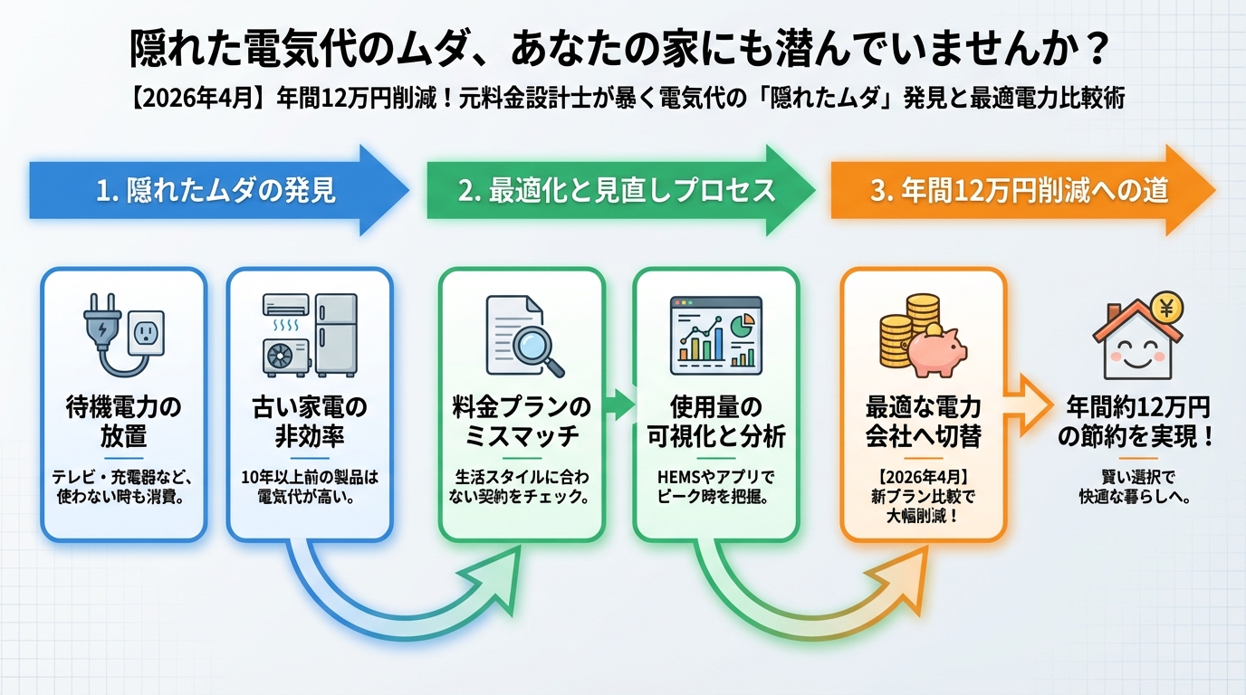 電力比較 隠れた電気代のムダ、あなたの家にも潜んでいませんか?