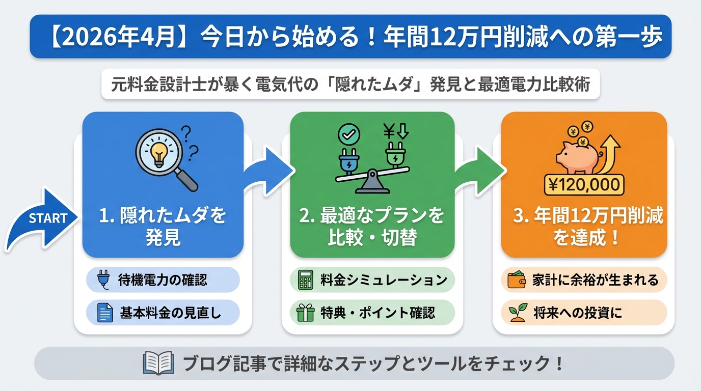 電力比較 今日から始める!年間12万円削減への第一歩