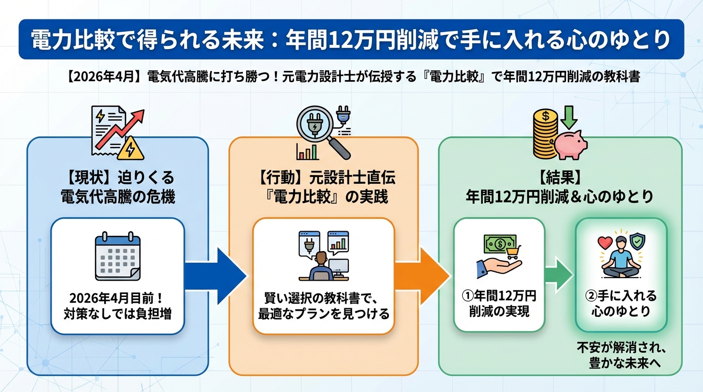 電力比較 電力比較で得られる未来：年間12万円削減で手に入れる心のゆとり