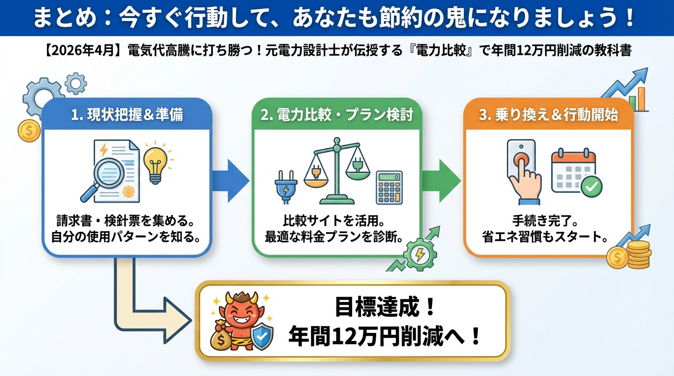 電力比較 まとめ：今すぐ行動して、あなたも節約の鬼になりましょう！