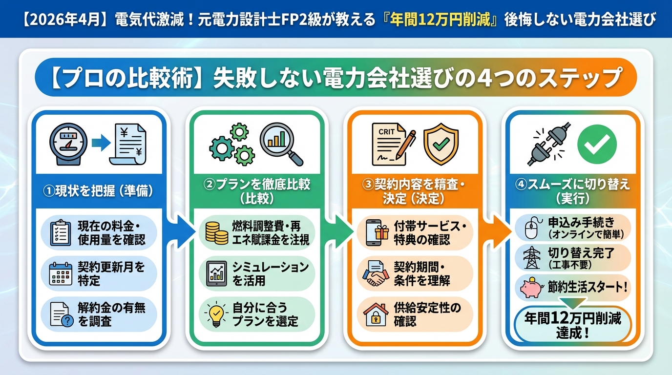 電力比較 【プロの比較術】失敗しない電力会社選びの4つのステップ
