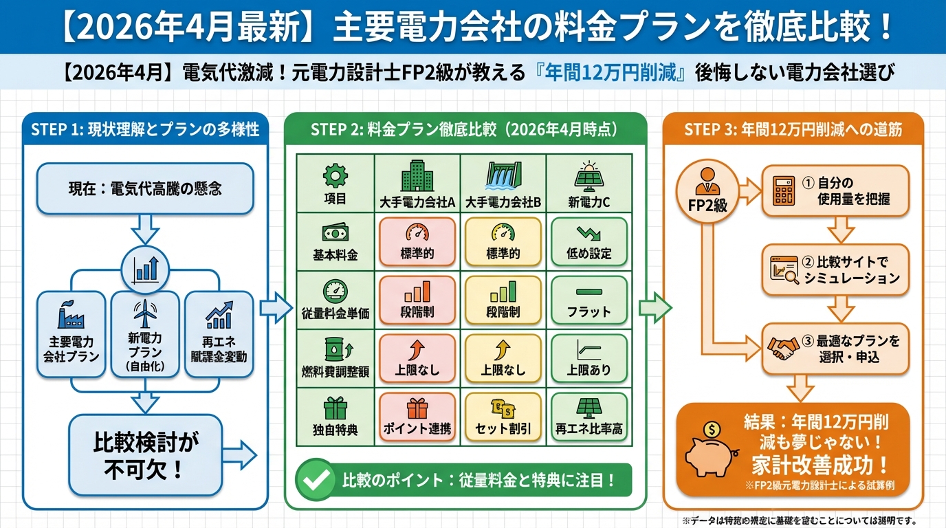 電力比較 【2026年4月最新】主要電力会社の料金プランを徹底比較！