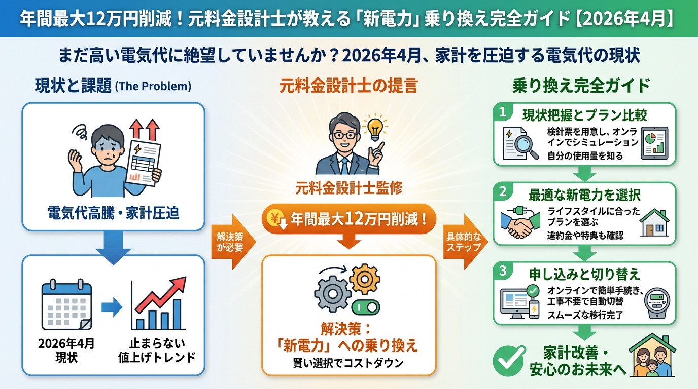 新電力 1. まだ高い電気代に絶望していませんか？2026年4月、家計を圧迫する電気代の現状