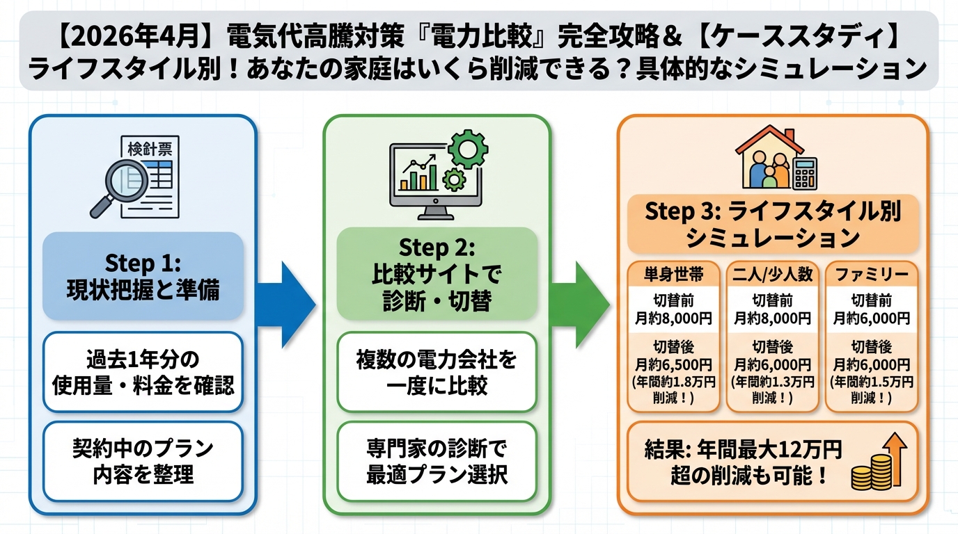 電力比較 【ケーススタディ】ライフスタイル別！あなたの家庭はいくら削減できる？具体的なシミュレーション