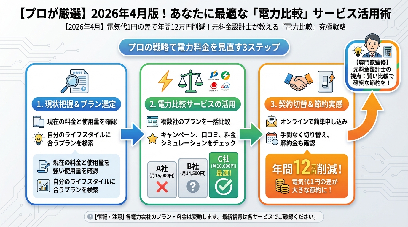 電力比較 h2: 【プロが厳選】2026年4月版！あなたに最適な「電力比較」サービス活用術