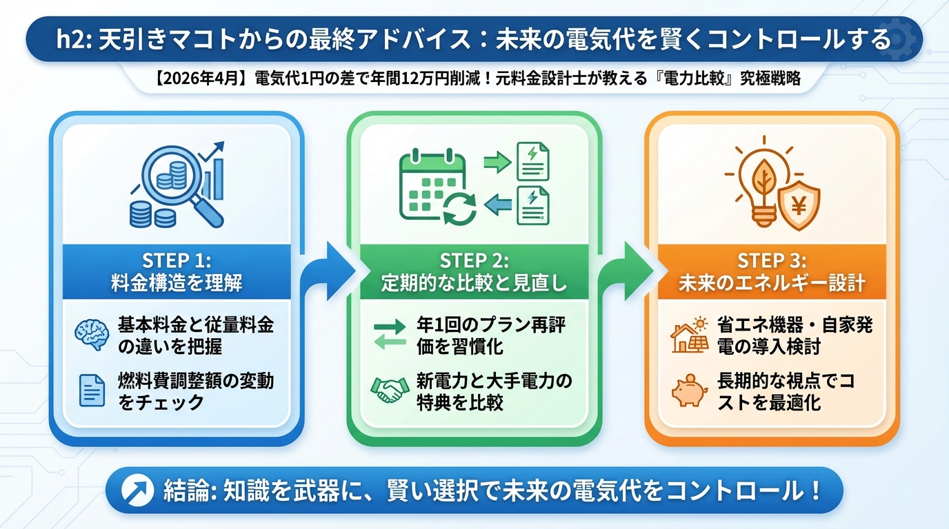 電力比較 h2: 灯沢ひかりからの最終アドバイス：未来の電気代を賢くコントロールする