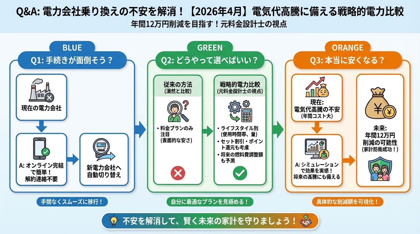 節約 Q&A: 電力会社乗り換えの不安を解消！