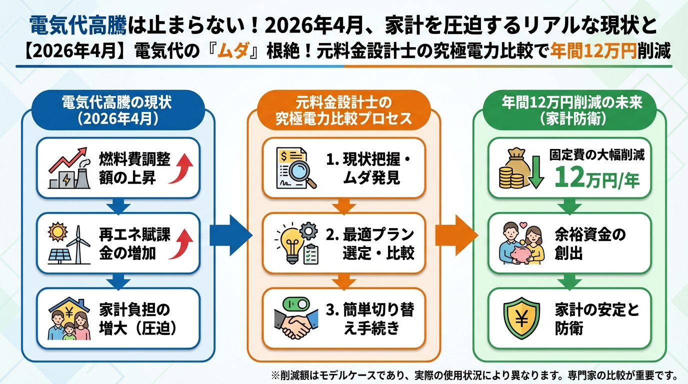 電力比較 電気代高騰は止まらない！2026年4月、家計を圧迫するリアルな現状