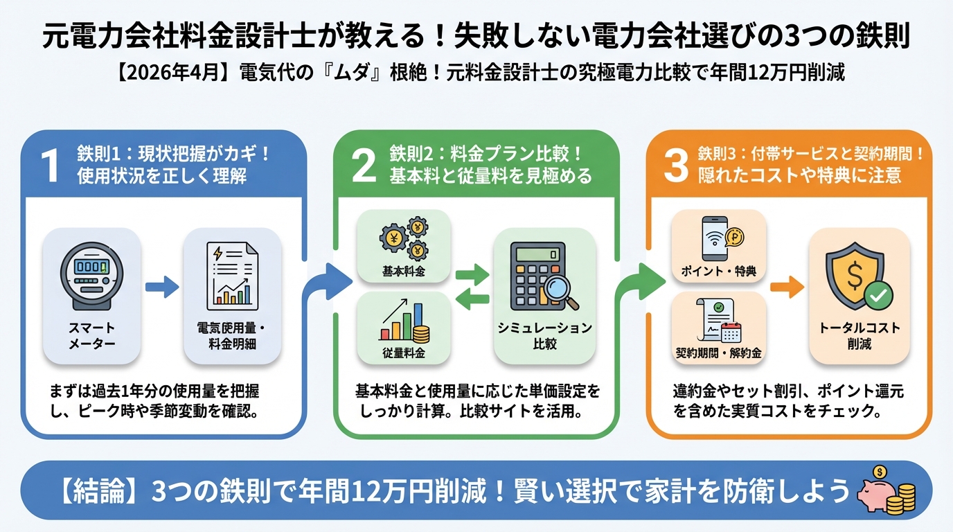 電力比較 元電力会社料金設計士が教える！失敗しない電力会社選びの3つの鉄則