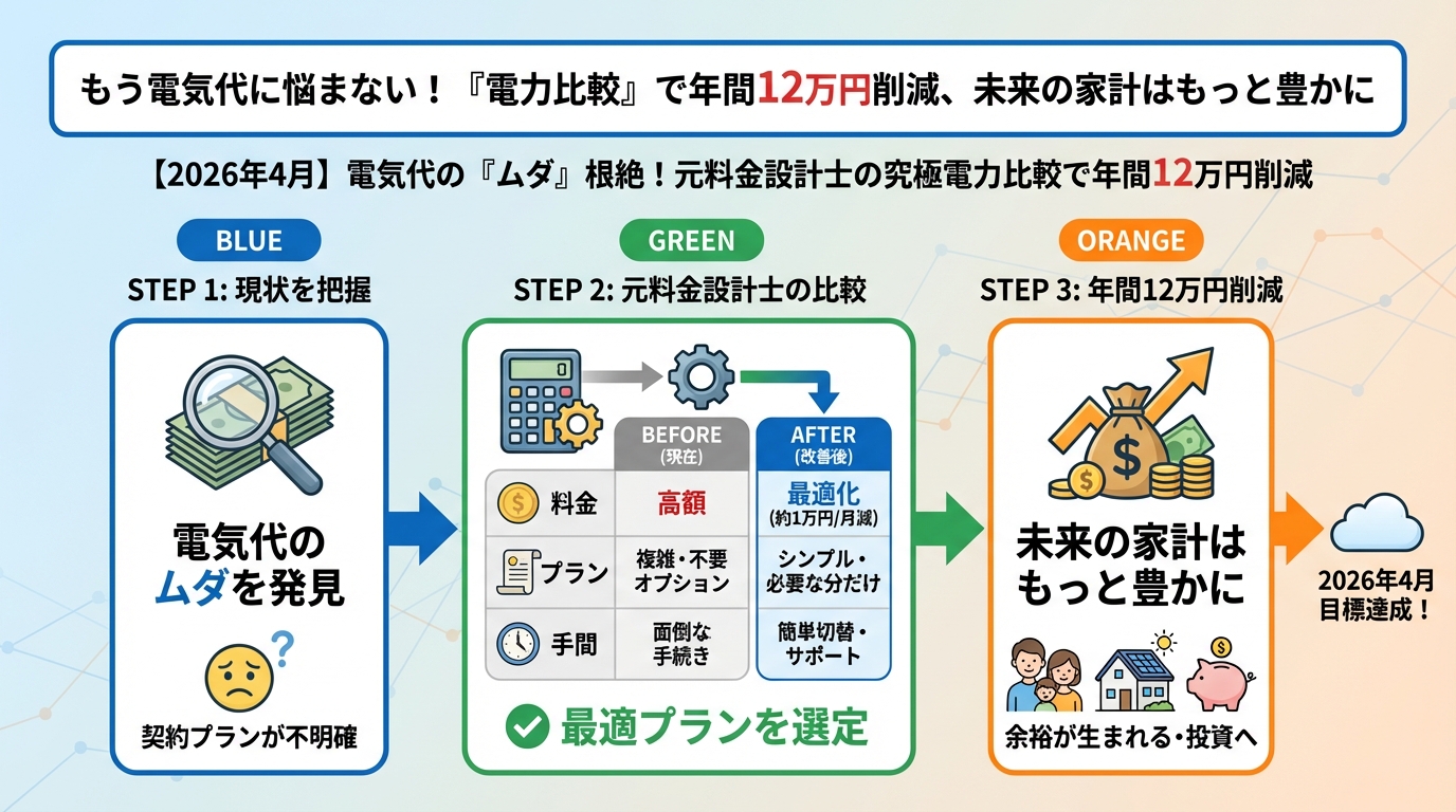 電力比較 もう電気代に悩まない！『電力比較』で年間12万円削減、未来の家計はもっと豊かに