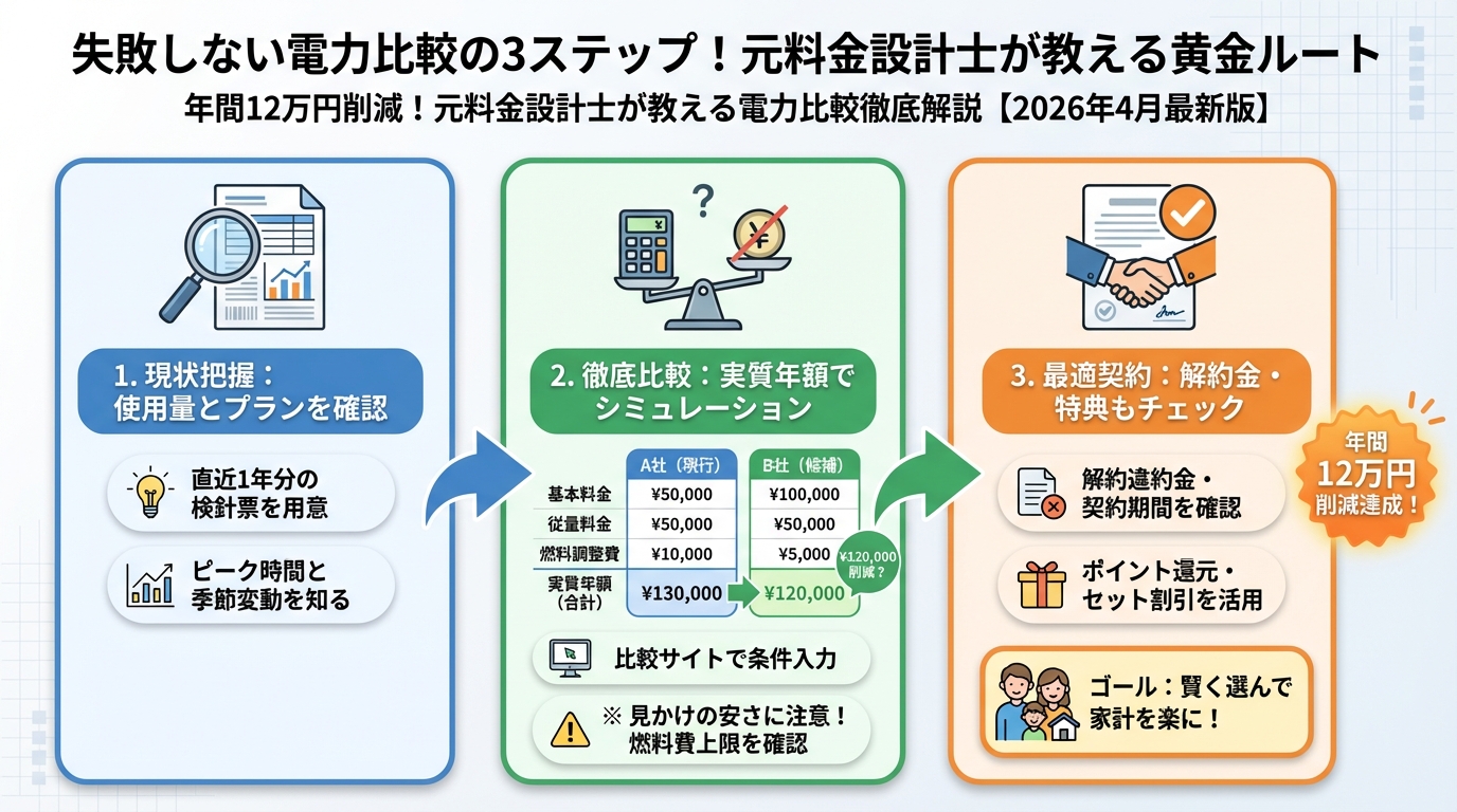 節約 失敗しない電力比較の3ステップ!元料金設計士が教える黄金ルート