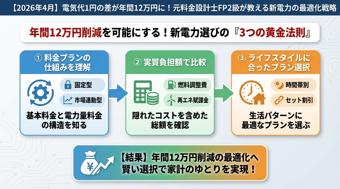 新電力 年間12万円削減を可能にする!新電力選びの『3つの黄金法則』