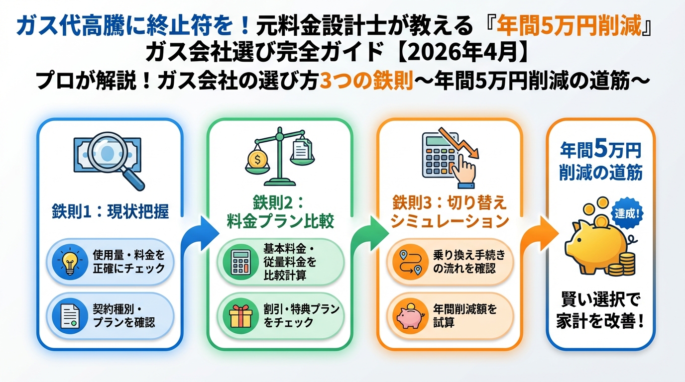ガス比較 プロが解説!ガス会社の選び方3つの鉄則~年間5万円削減の道筋~