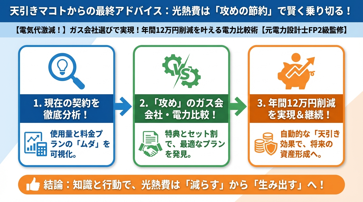 ガス比較 灯沢ひかりからの最終アドバイス:光熱費は「攻めの節約」で賢く乗り切る!