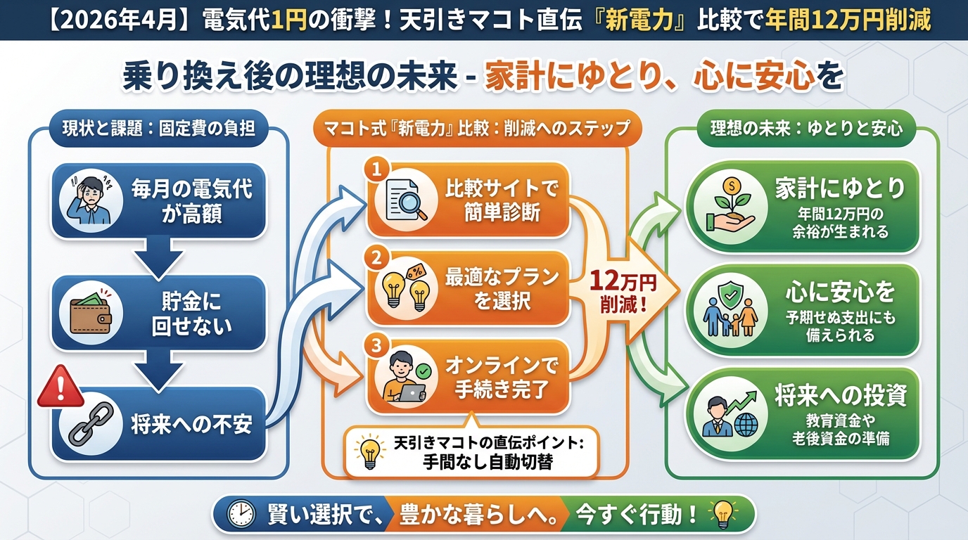新電力 乗り換え後の理想の未来 - 家計にゆとり、心に安心を