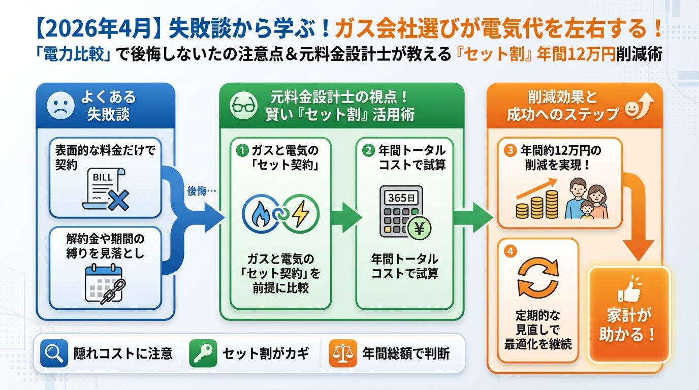 ガス比較 失敗談から学ぶ！「電力比較」で後悔しないための注意点
