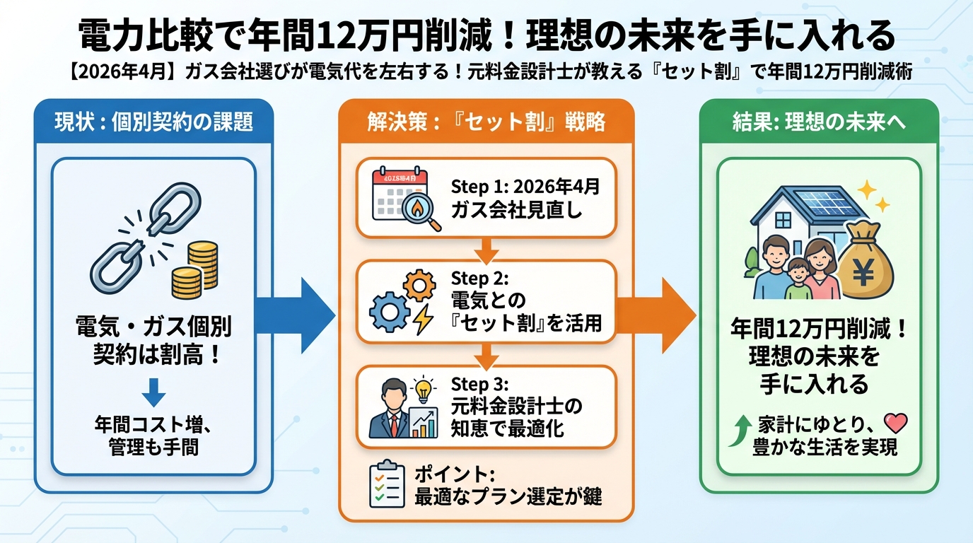 ガス比較 電力比較で年間12万円削減！理想の未来を手に入れる