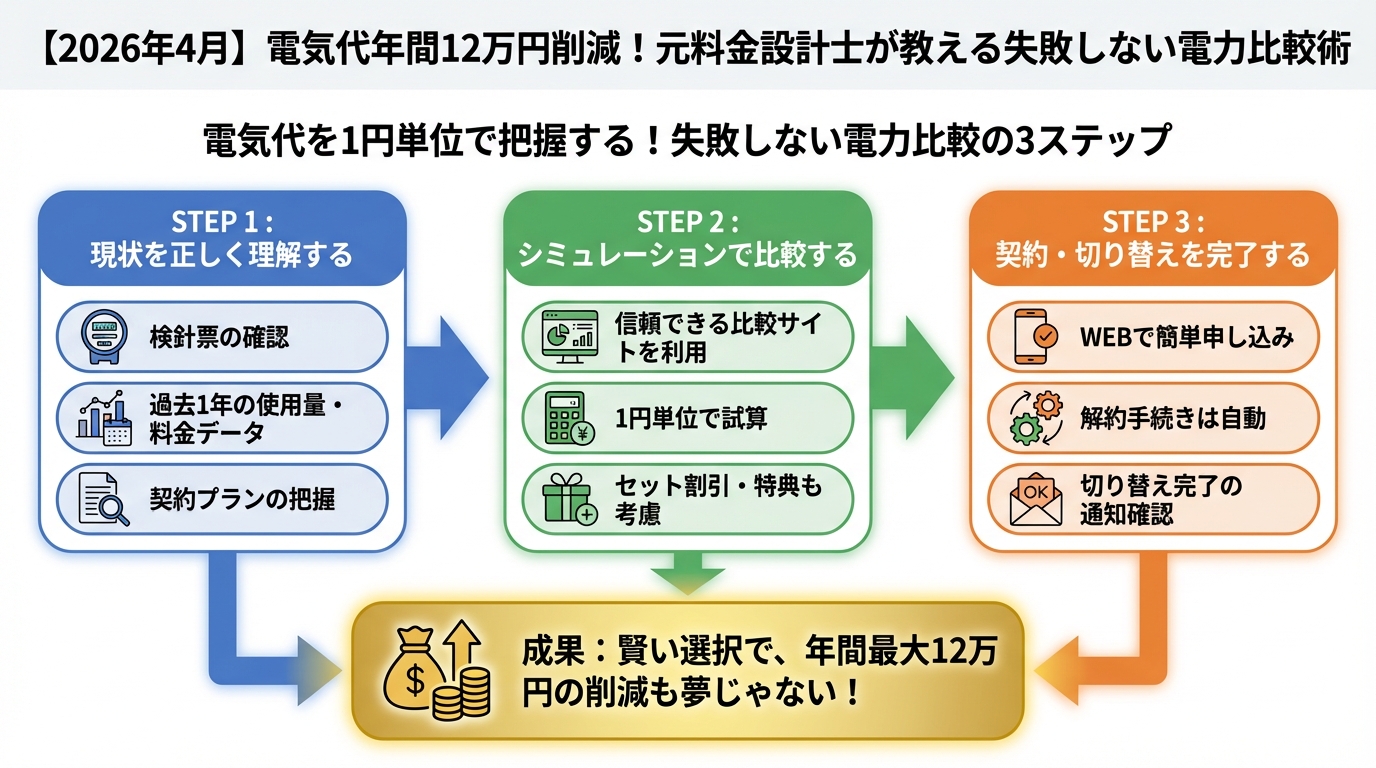電力比較 電気代を1円単位で把握する！失敗しない電力比較の3ステップ
