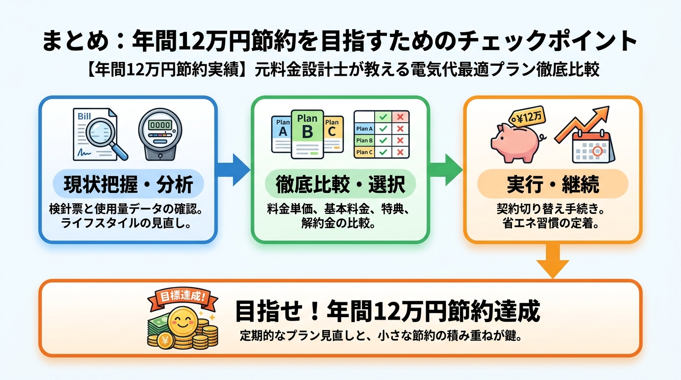 ガス比較 まとめ:年間12万円節約を目指すためのチェックポイント