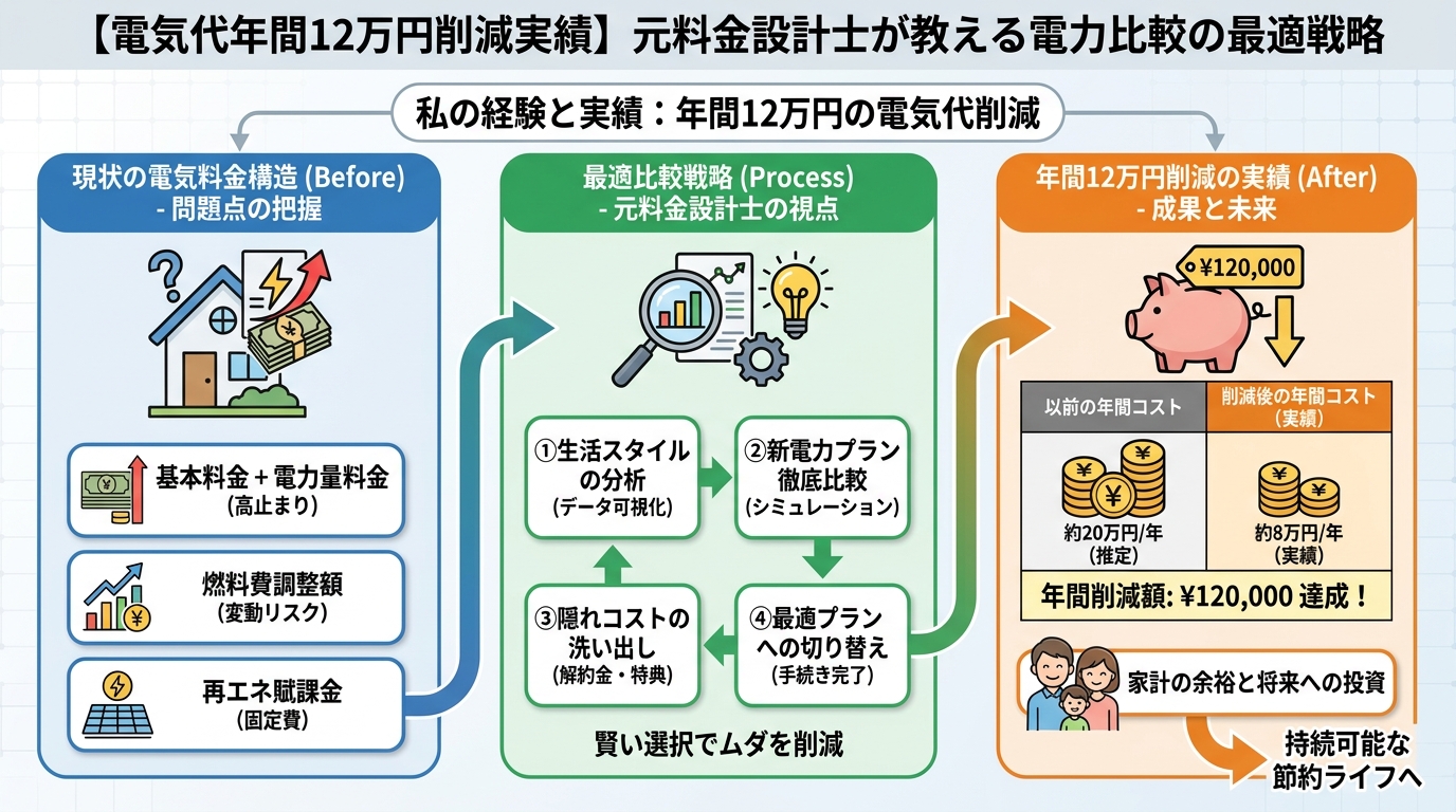 電力比較 私の経験と実績：年間12万円の電気代削減
