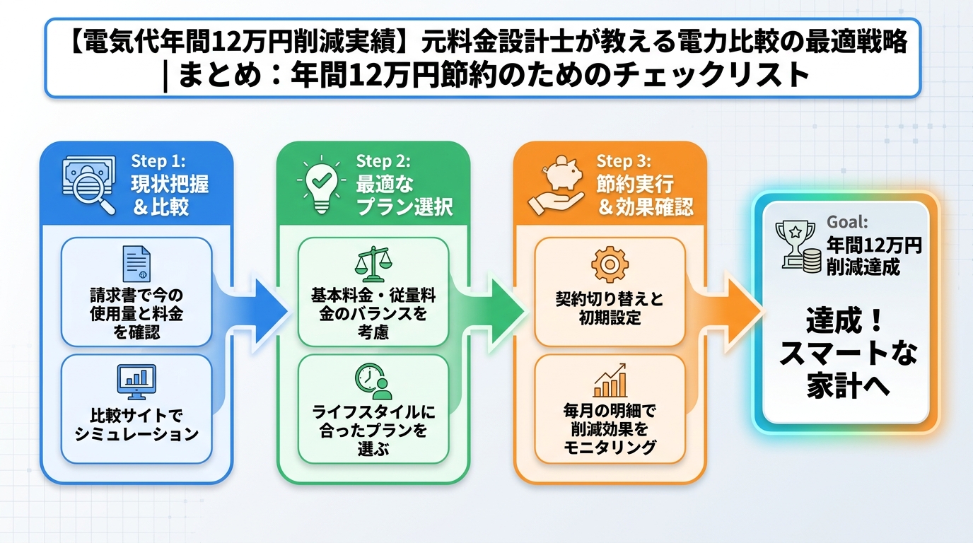 電力比較 まとめ：年間12万円節約のためのチェックリスト