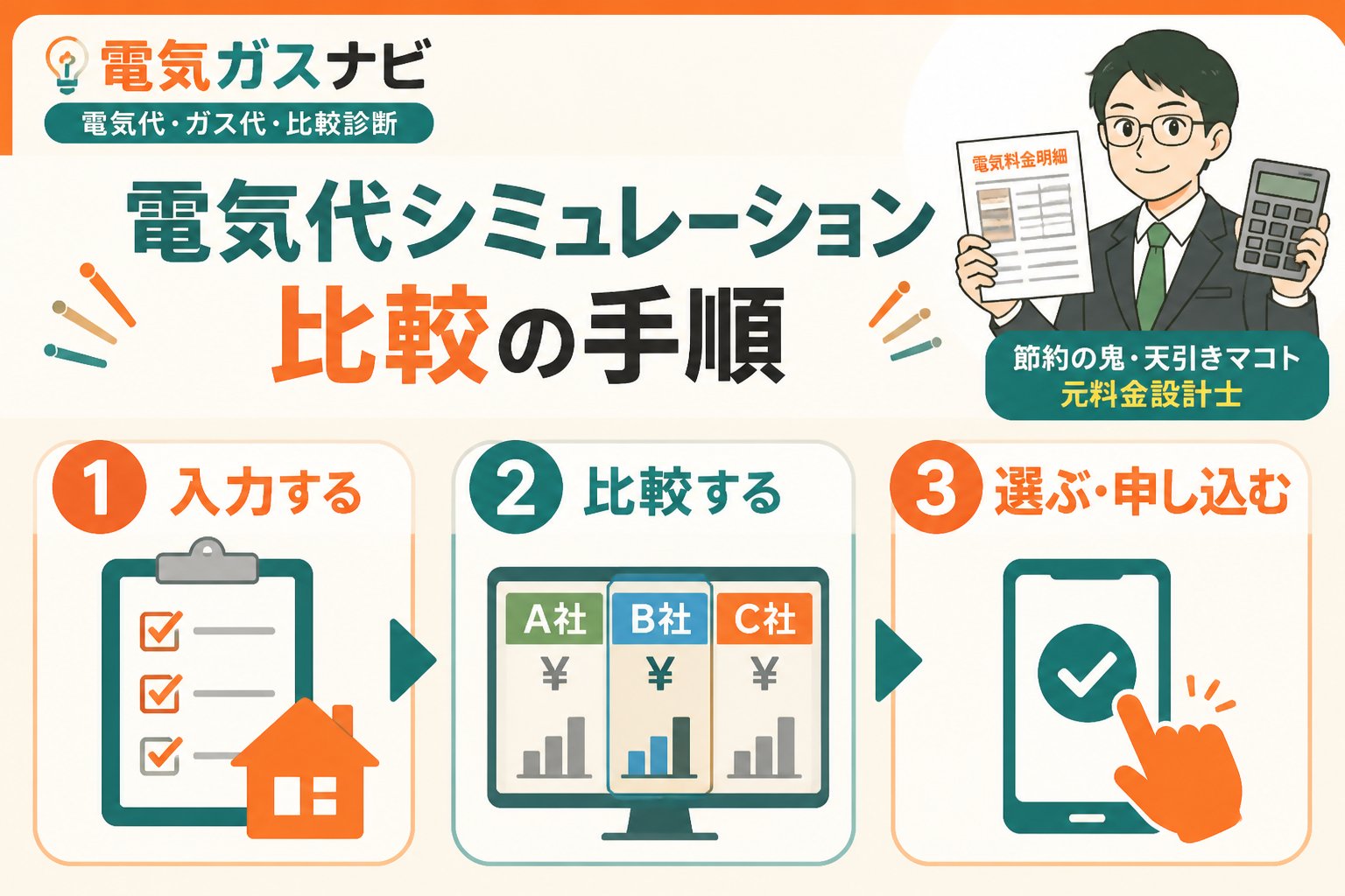 電力比較 電気代シミュレーション比較の手順