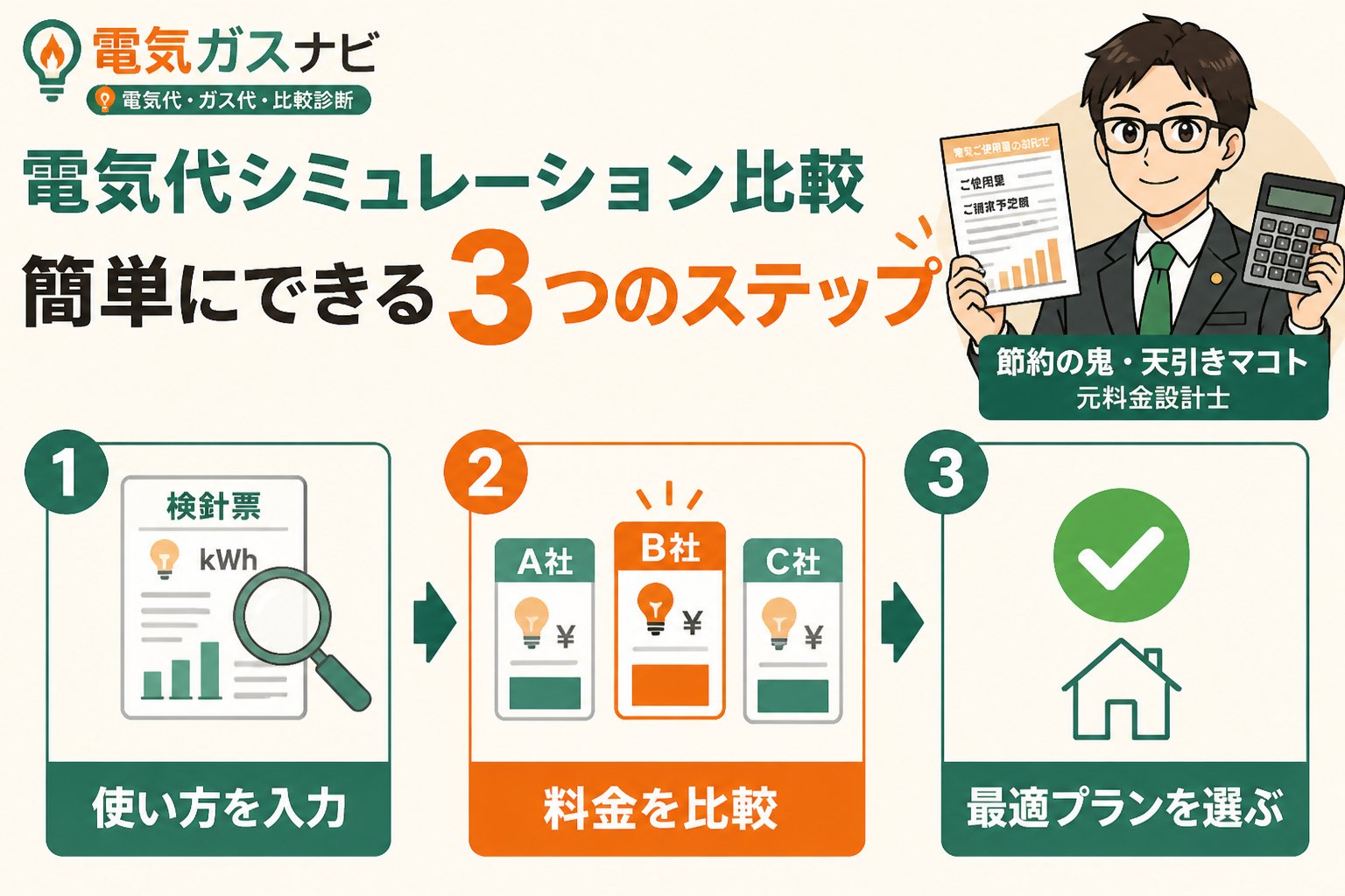 電力比較 電気代 シミュレーション 比較 簡単にできる3つのステップ