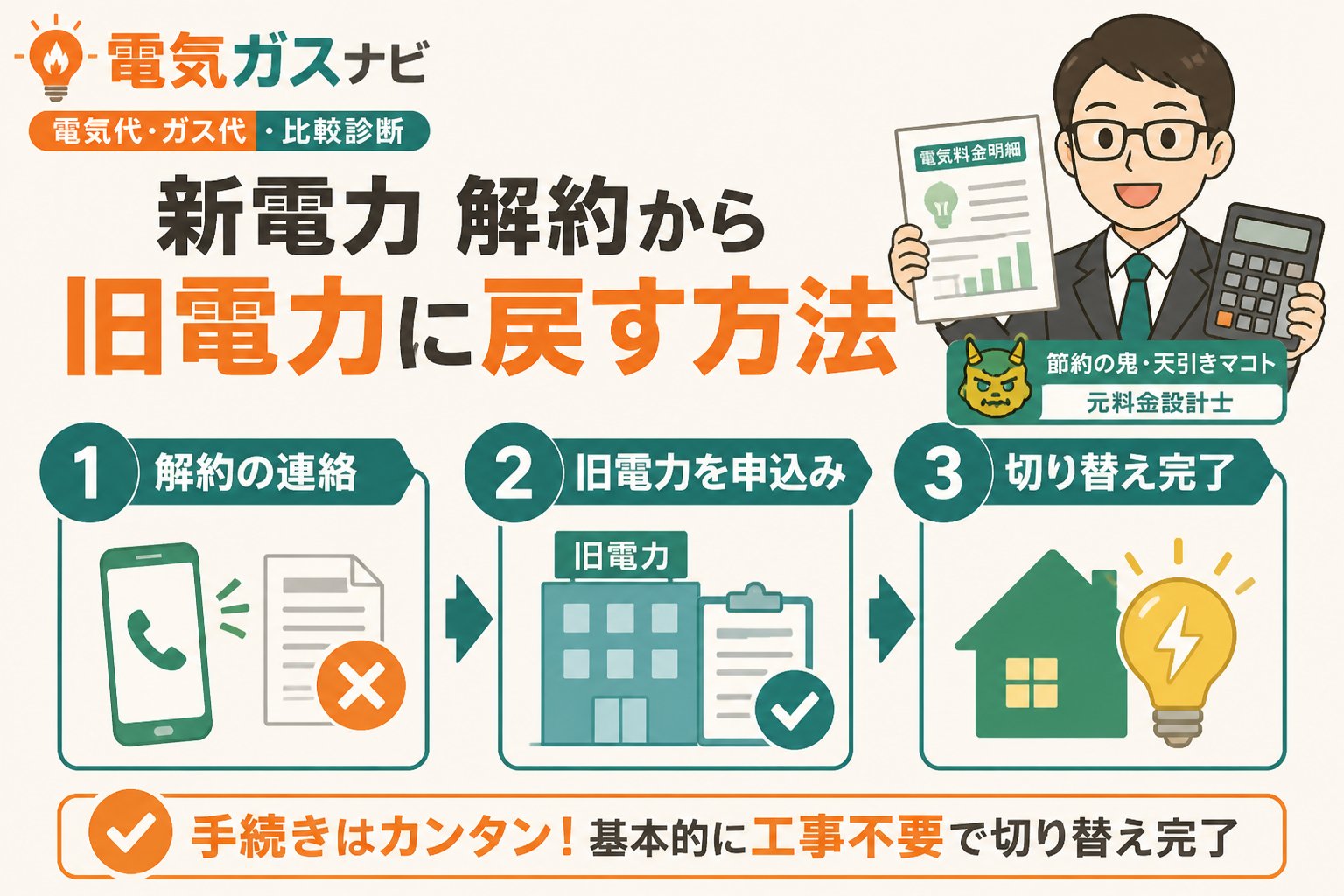 新電力 新電力 解約 戻す 旧電力 方法の具体的手順